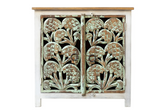 Antique Indian Jali Hand Carved Solid Wooden Cabinet Greenwash 91x40x90cm A0125